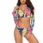 Printed Zip Up Three-Piece Swim Set