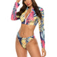 Printed Zip Up Three-Piece Swim Set