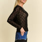 Davi & Dani Bow Mesh Round Neck Long Sleeve Top