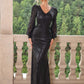 Sequin V-Neck Lantern Sleeve Maxi Dress