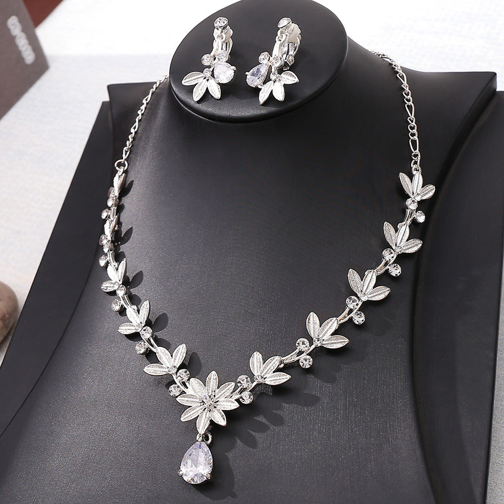 Bridal Jewelry Zircon Earrings Necklace Two Piece Set