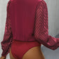 Perfee Ruched Surplice Long Sleeve Bodysuit